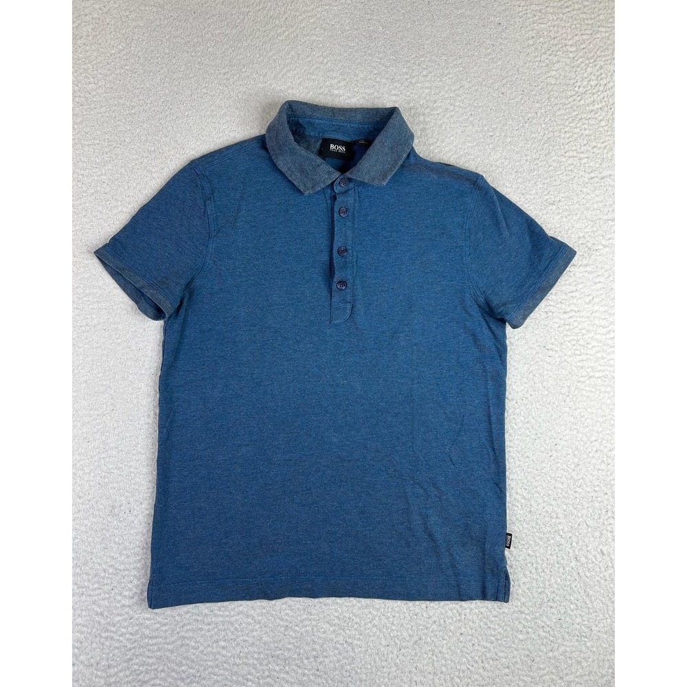 BOSS Hugo Boss Polo Shirt Mens Small Blue Contrast Collar Cotton Jersey Knit